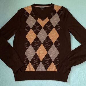 BANANA REPUBLIC marino wool argyle v-neck long sleeve pullover sweater size S